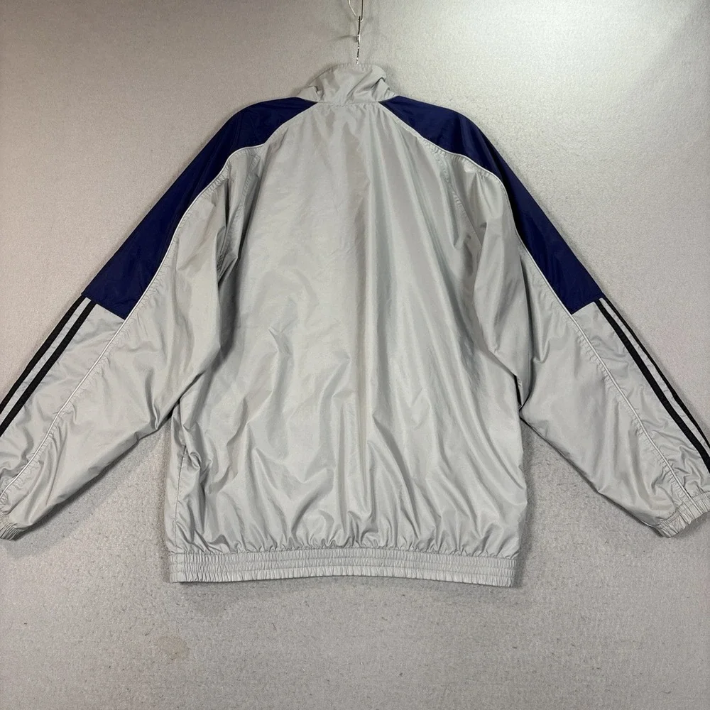 Adidas Windbreaker Track Jacket Men Gray/ Blue 3 Stripe Full Zip Mesh Small